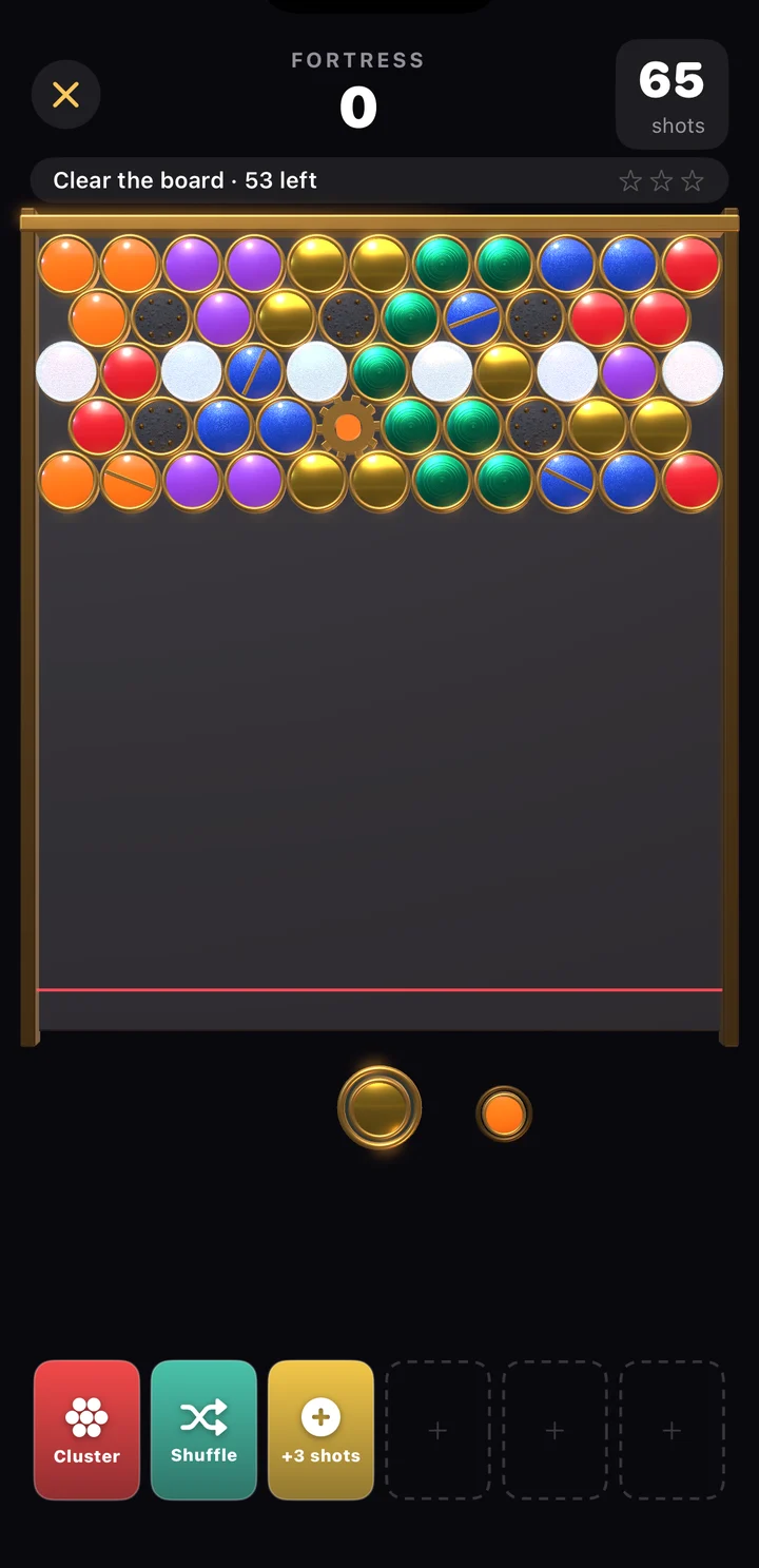 A chapter two board with iron discs, frosted glass caps and a spinning brass cog